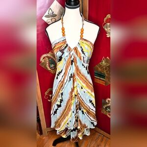 🔥Donna Ricco🔥 Brown, Yellow, & Light Blue Backless Geometric Dress| 8P (EUC)